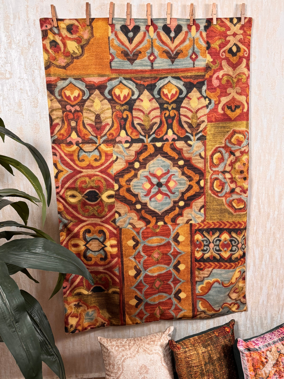Bohemian Patchwork Mosaic Fabric Wall Tapestry