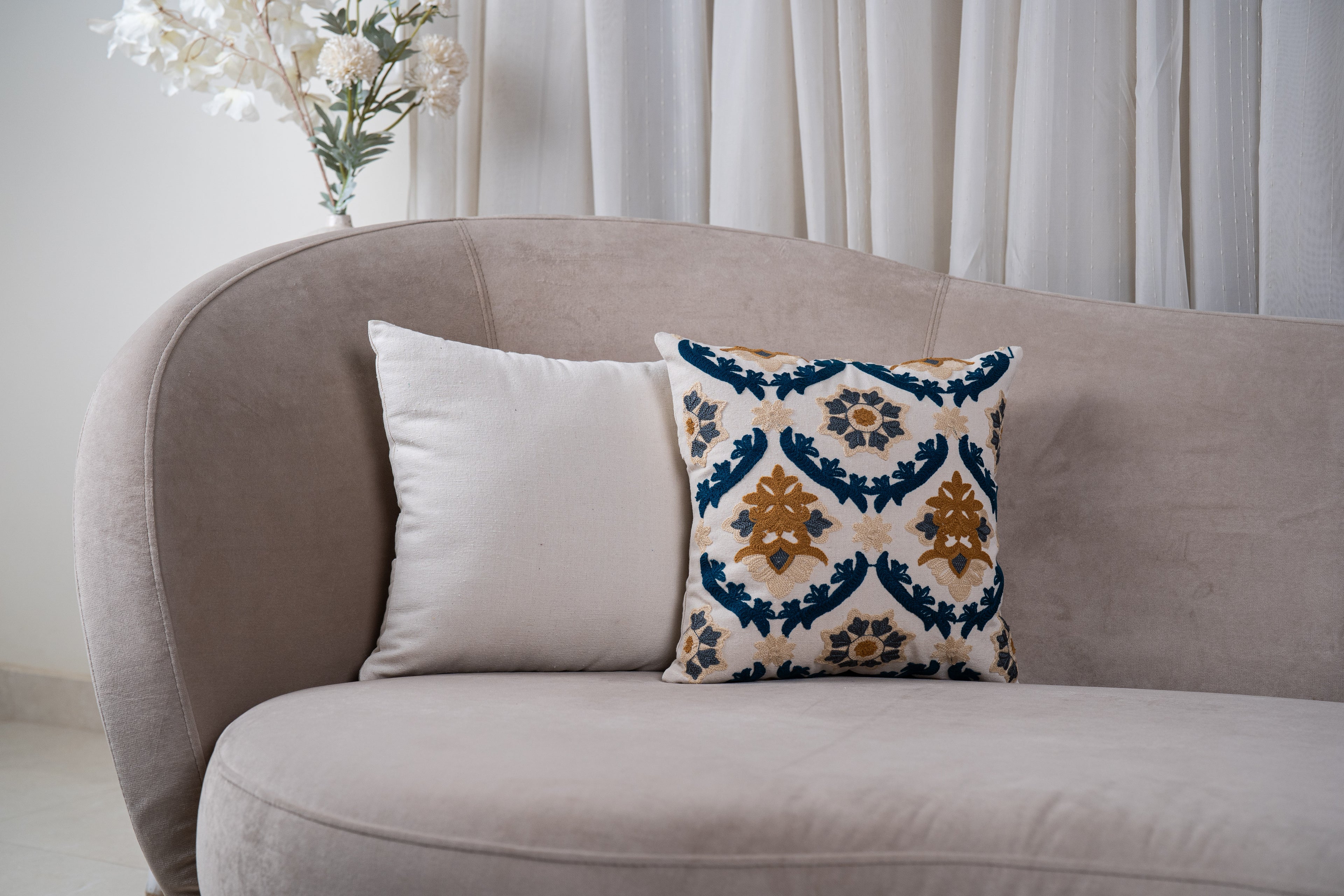 Navy Arabesque Cushion Cover