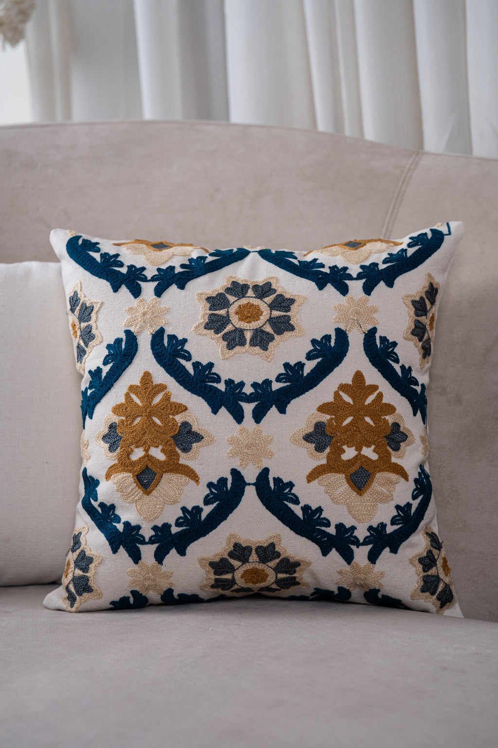 Navy Arabesque Cushion Cover