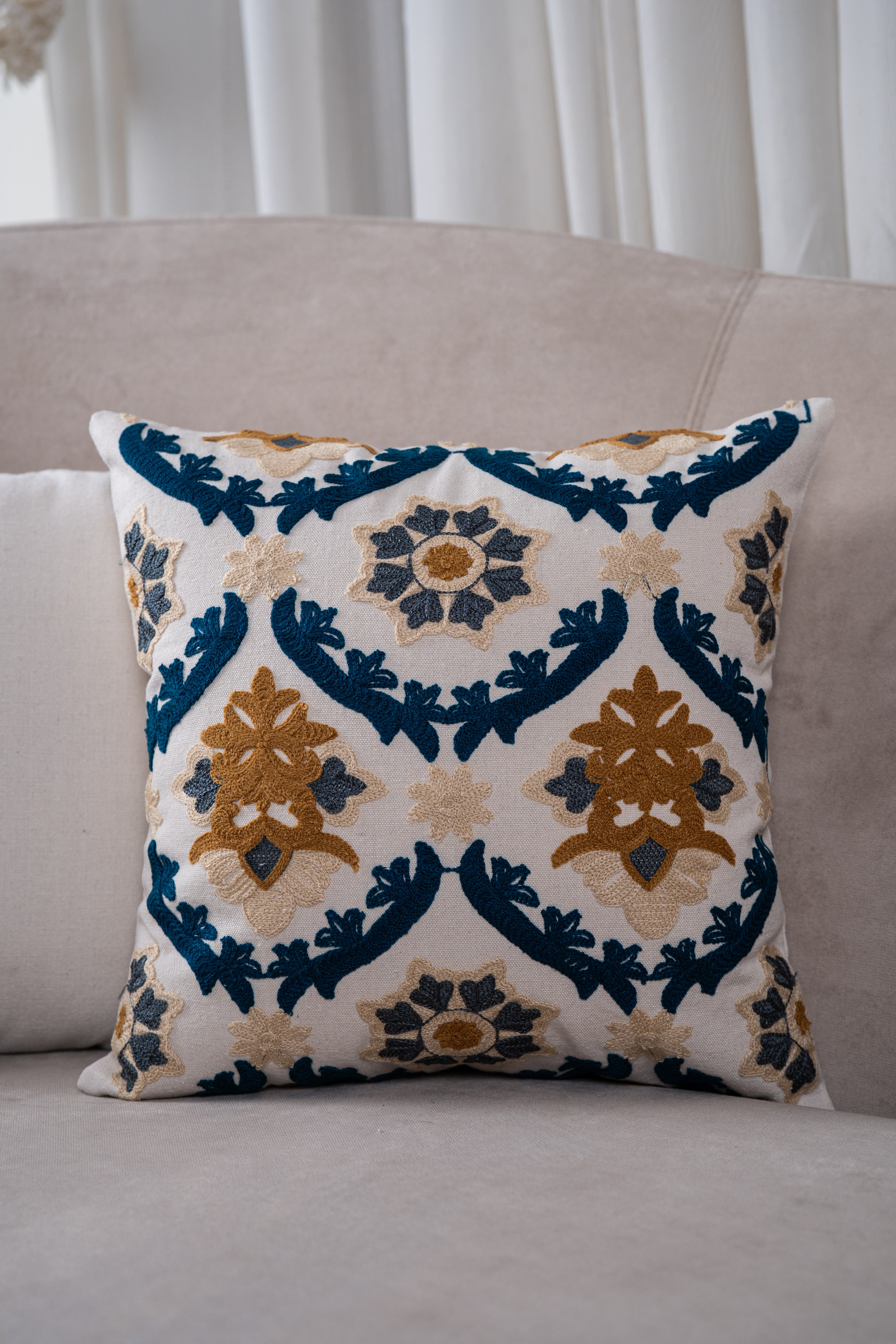 Navy Arabesque Cushion Cover