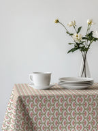 Pink & Green Floral Print Cotton Tablecloth