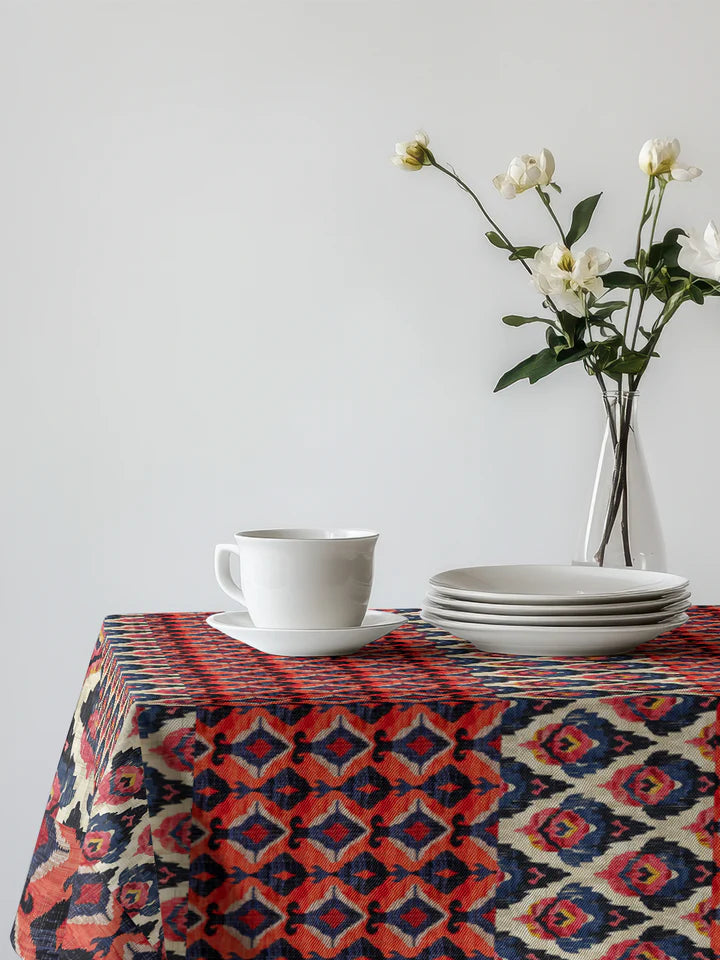 Red And Navy Blue Diamond Print Tablecloth