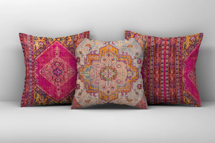 Hot Pink Azar Bohemian Pillow  Cushion Cover Set 3- Pieces