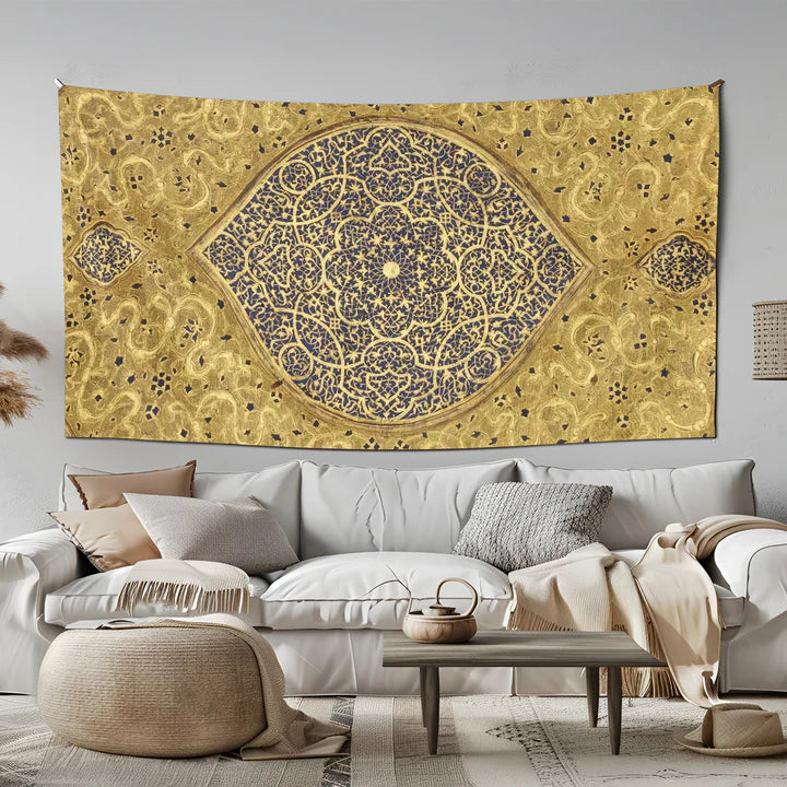 Gold And Blue Islamic Geometric Wall Tapestry