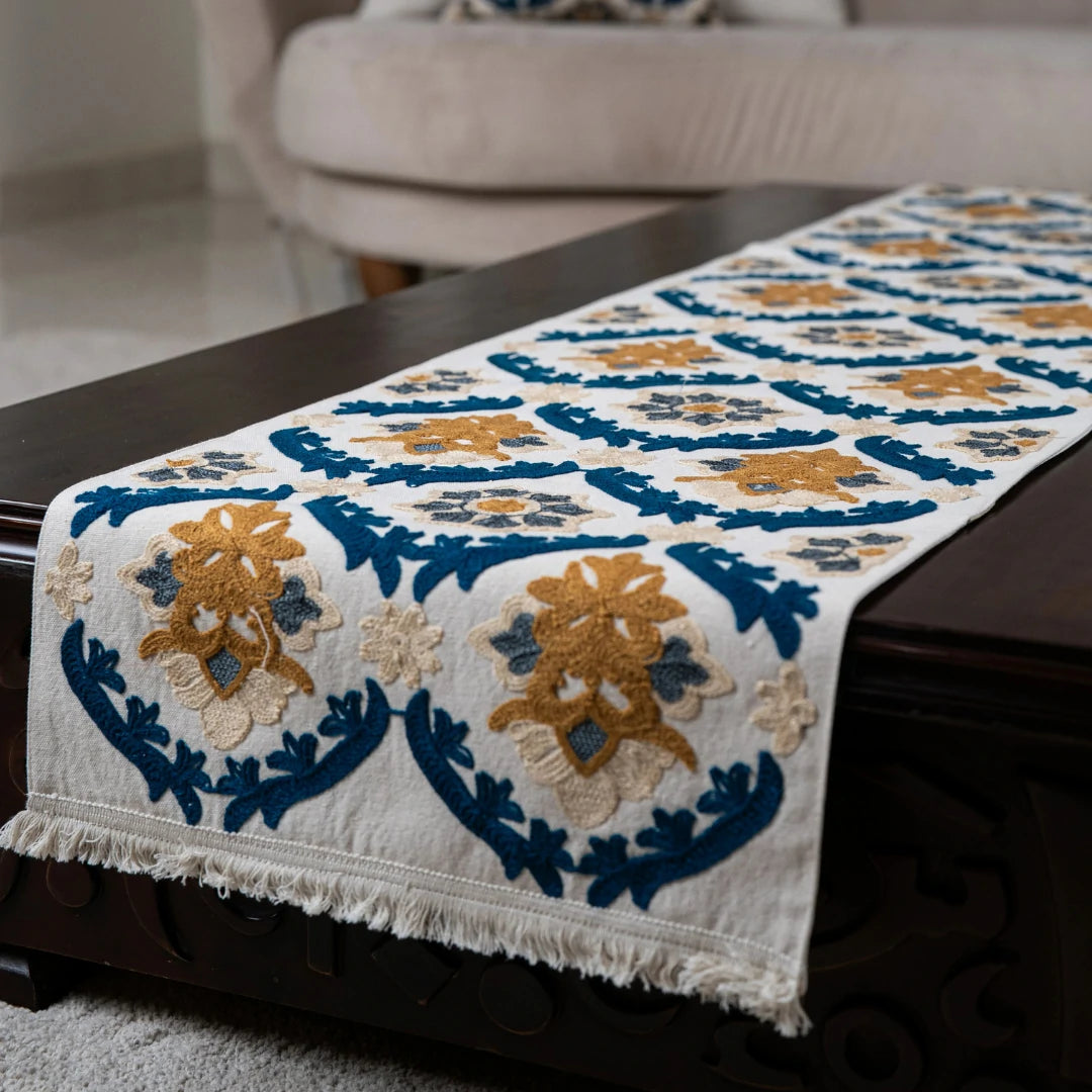 Navy Arabesque Table Runner