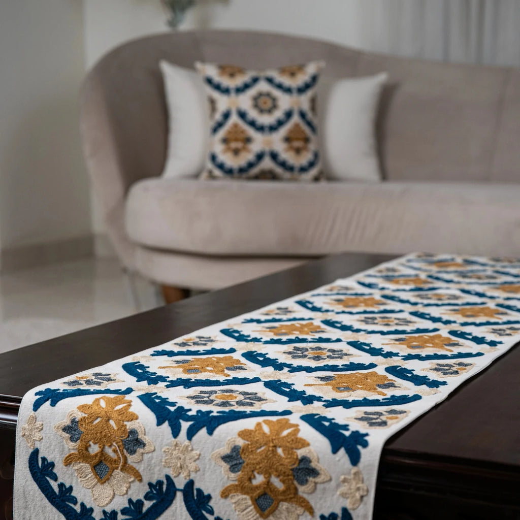 Navy Arabesque Table Runner