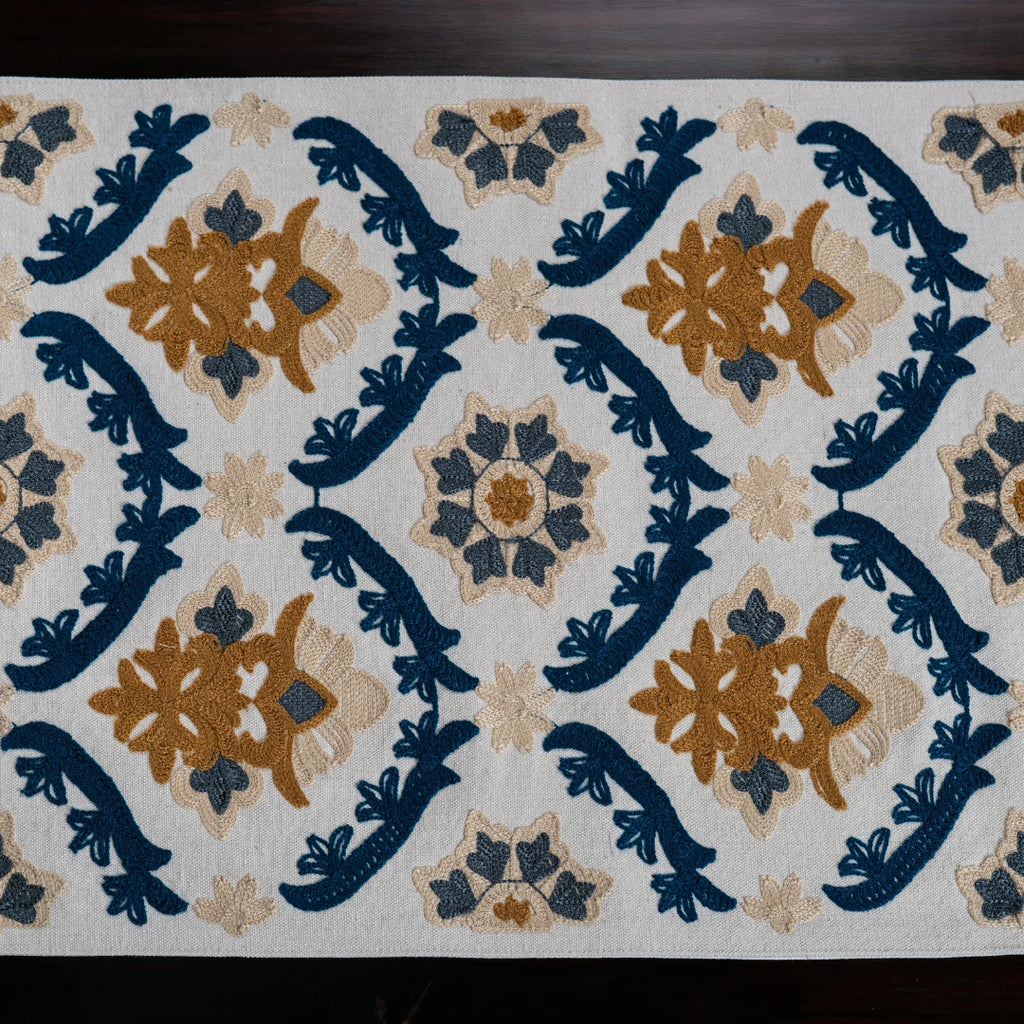 Navy Arabesque Table Runner