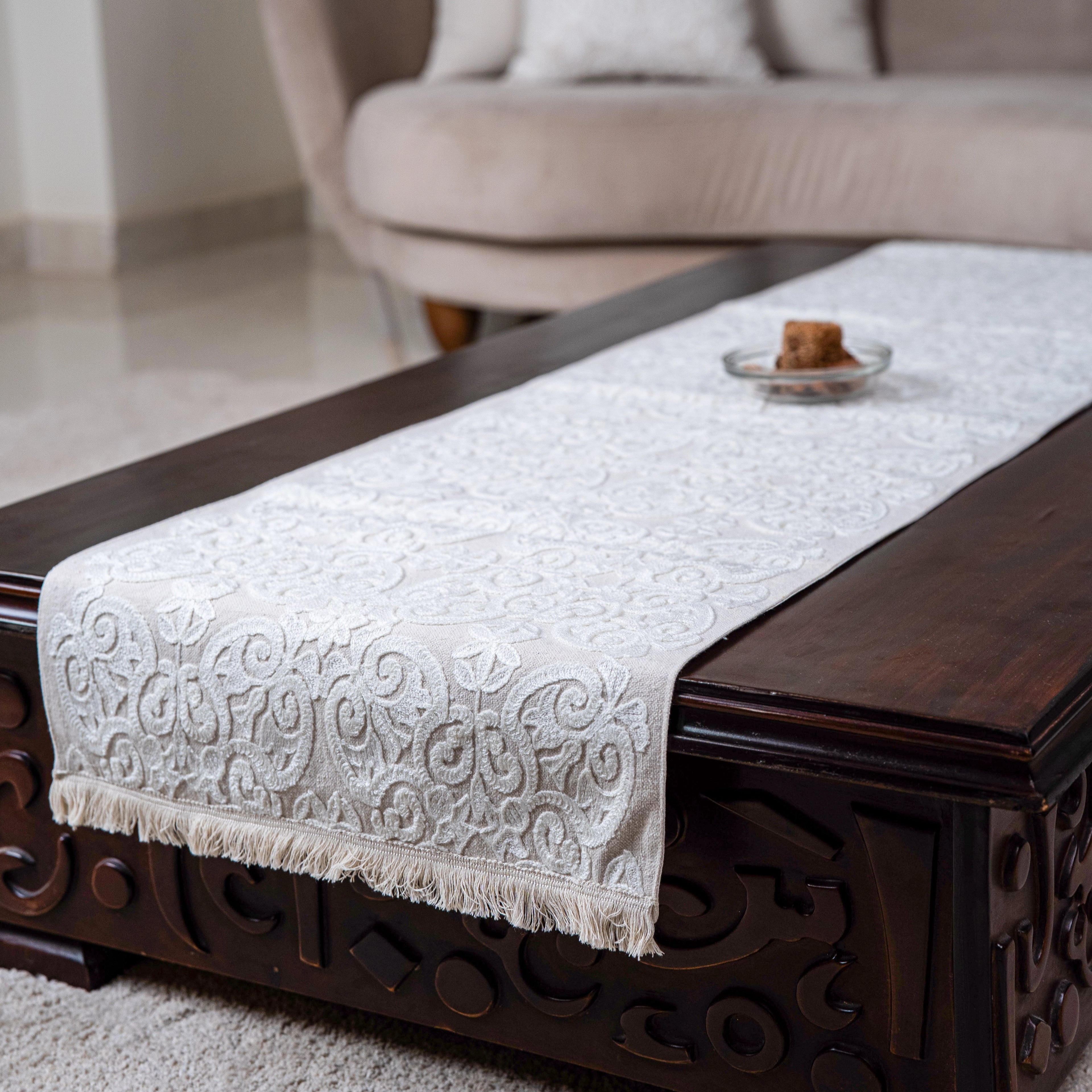 White Arabesque Table Runner