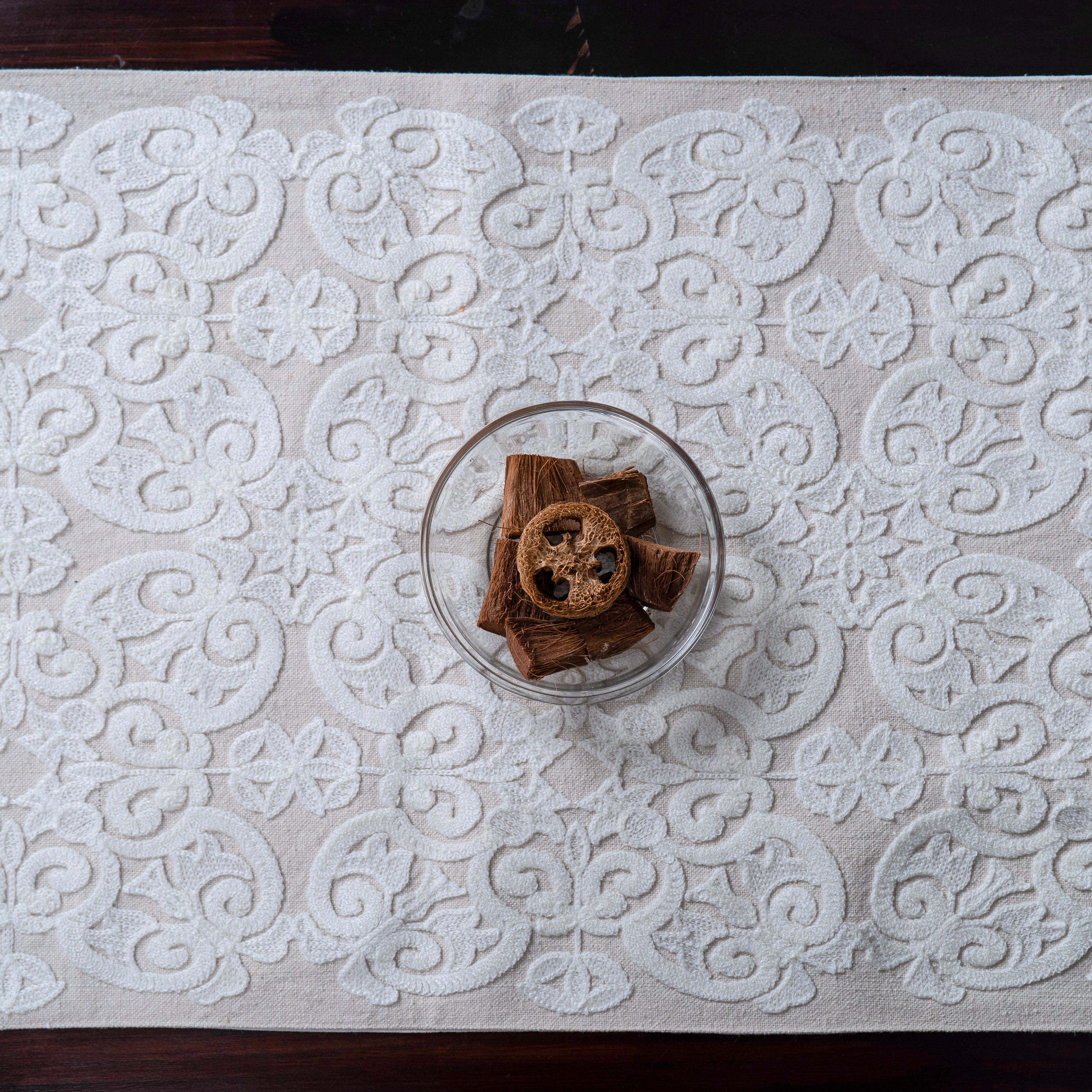 White Arabesque Table Runner