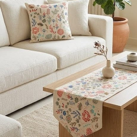 Pastel Flowers Table Runner & Cushion Set