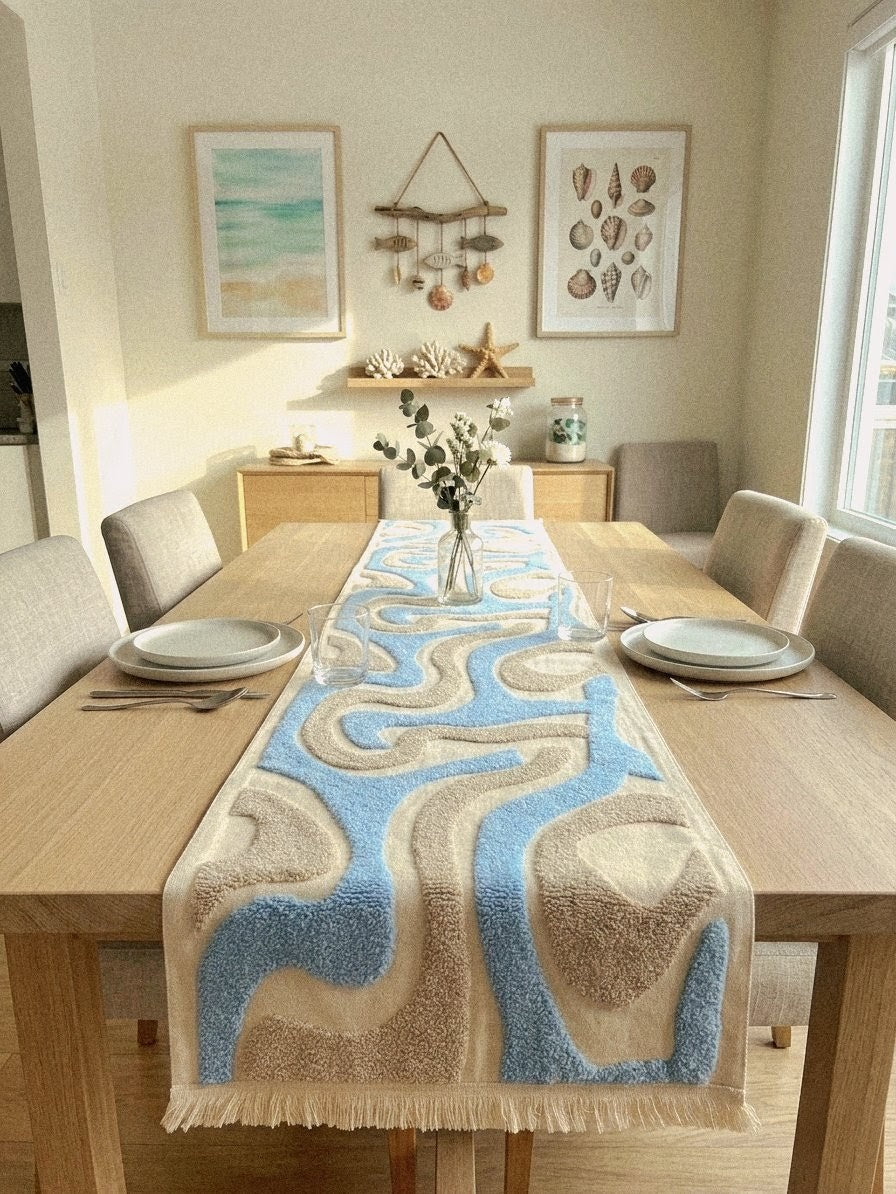 Blue Wave Set of Table Runner & 2 Cushion Covers
