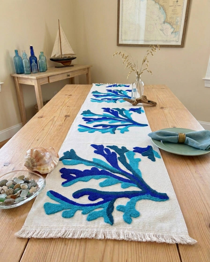 Coral Blue cotton  Table Runner