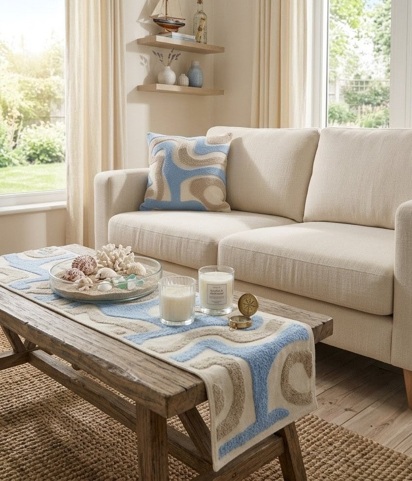 Blue Wave Set of Table Runner & 2 Cushion Covers