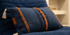 Navy Blue & Burnt Orange Handmade Kilim Wool Cushion Cover