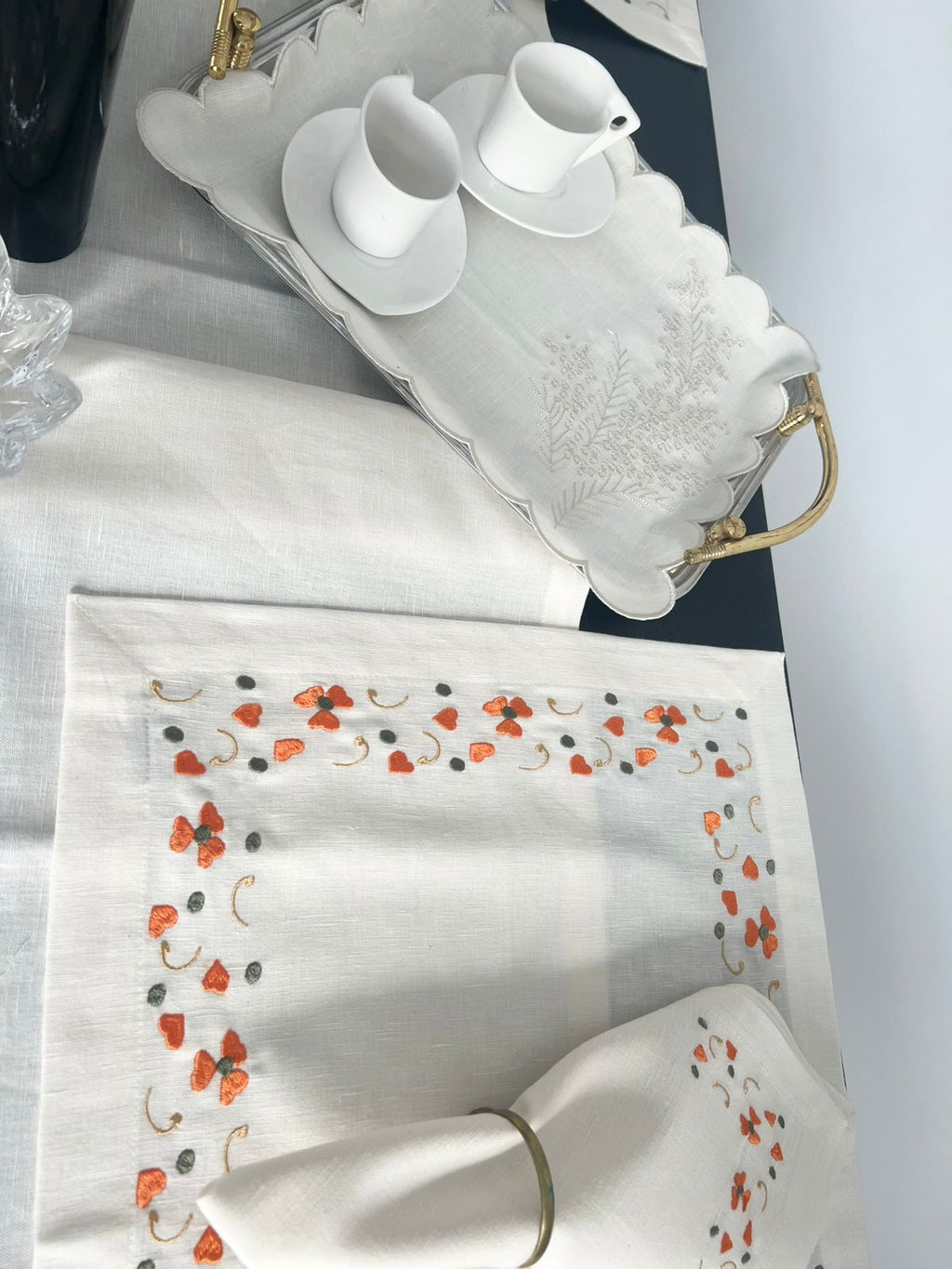 Rush Luxury Embroidered Table Linen Collection – 100% Egyptian Cotton & Linen