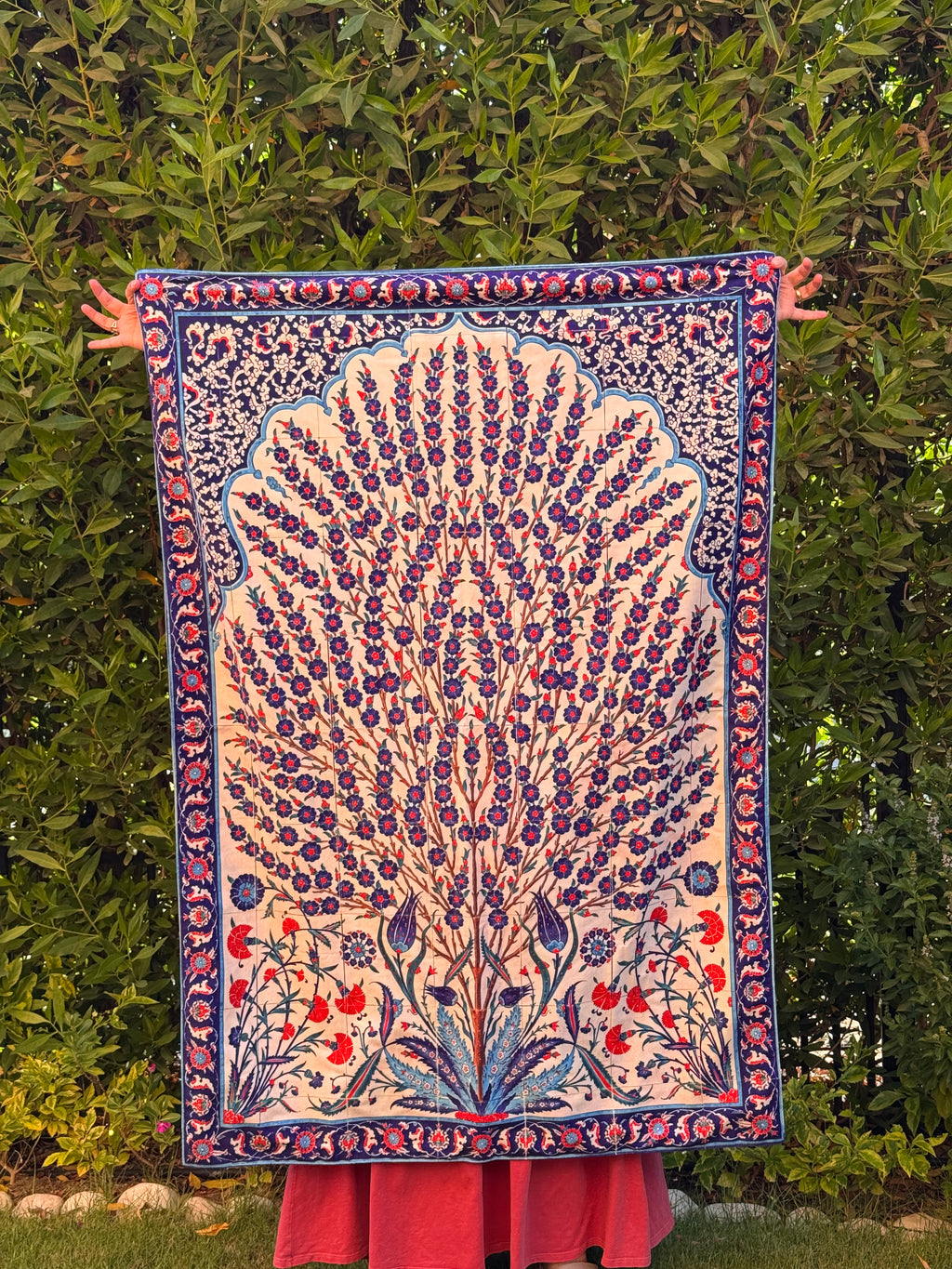 Floral Blue And Red Tree Wall Tapestry