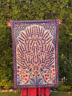 Floral Blue And Red Tree Wall Tapestry