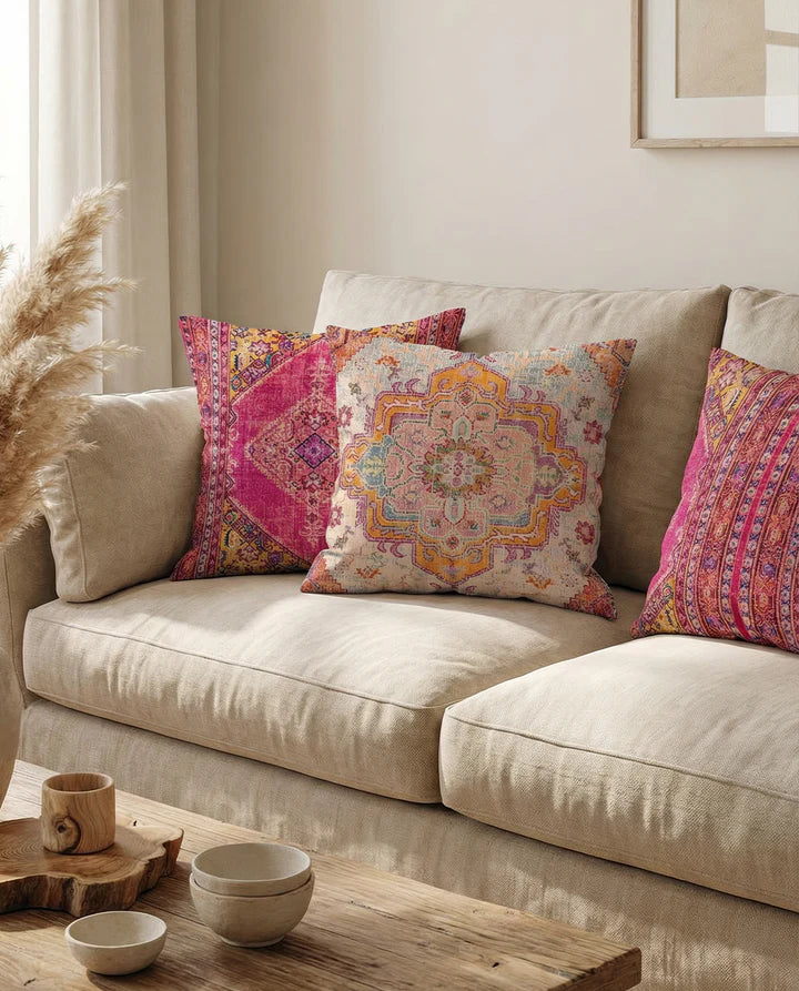 Hot Pink Azar Bohemian Pillow  Cushion Cover Set 3- Pieces