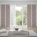 Natural Linen Look Teal Pink Ethnic Border Curtains