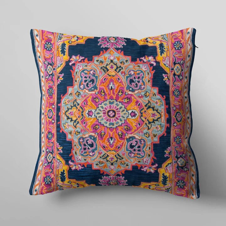 Navy Blue Oriental Geometric Pattern Cushion Cover
