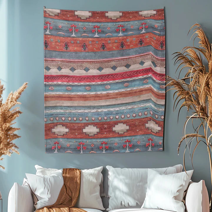 Vintage Turkish Kilim Style Wall Tapestry