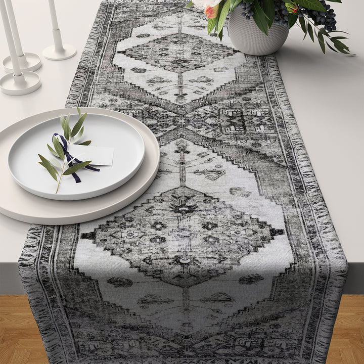 Vintage Grey And White table runner