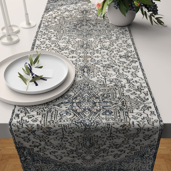 Grey & Blue Patterned Table Runner