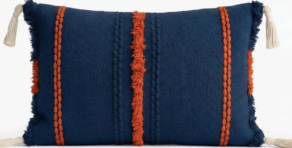 Navy Blue & Burnt Orange Handmade Kilim Wool Cushion Cover