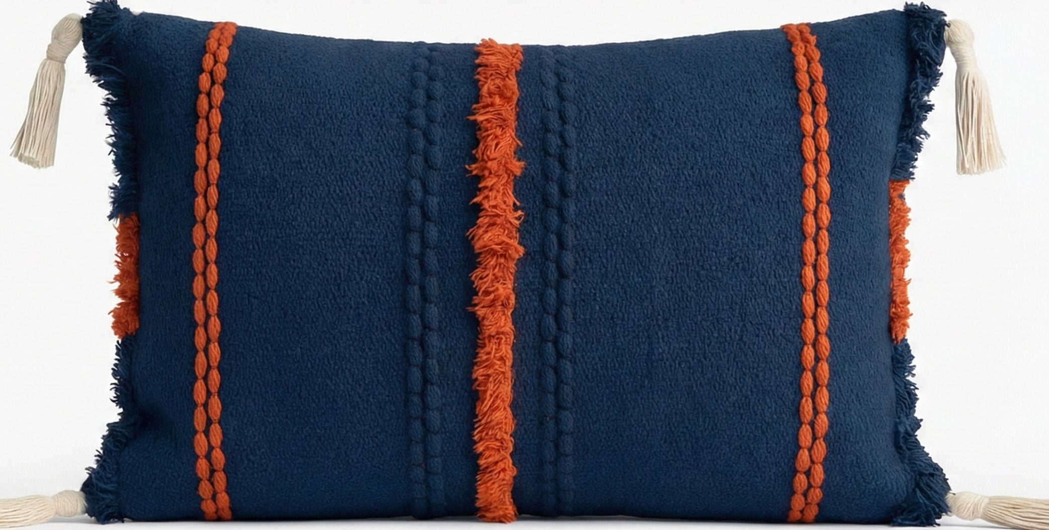 Navy Blue & Burnt Orange Handmade Kilim Wool Cushion Cover