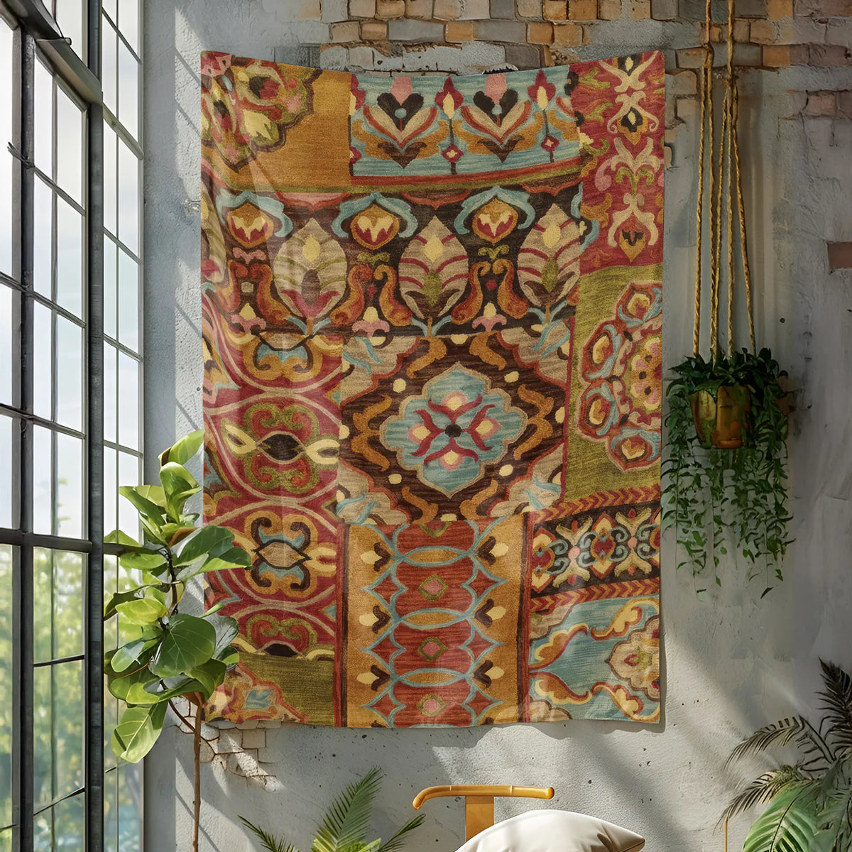Bohemian Patchwork Mosaic Fabric Wall Tapestry