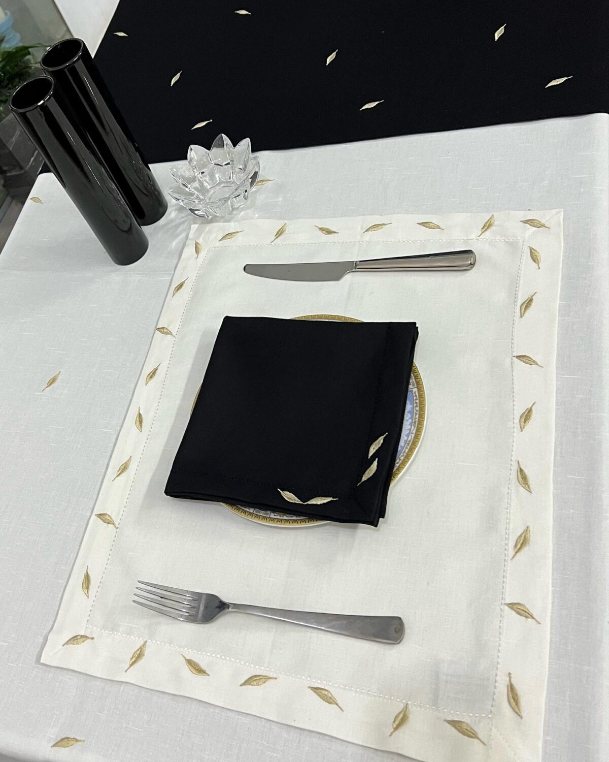 Leaf Luxury Embroidered Table Linen Collection – 100% Egyptian Cotton & Linen