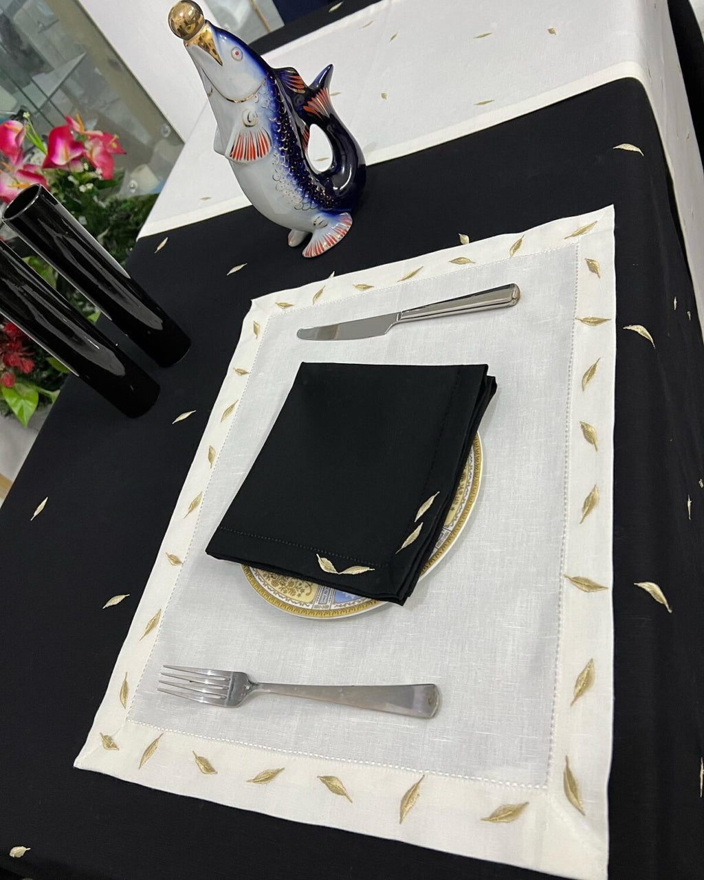 Leaf Luxury Embroidered Table Linen Collection – 100% Egyptian Cotton & Linen