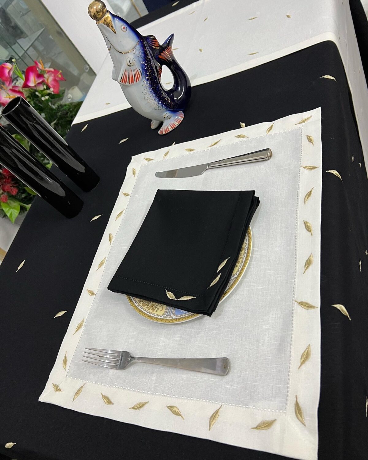 Leaf Luxury Embroidered Table Linen Collection – 100% Egyptian Cotton & Linen