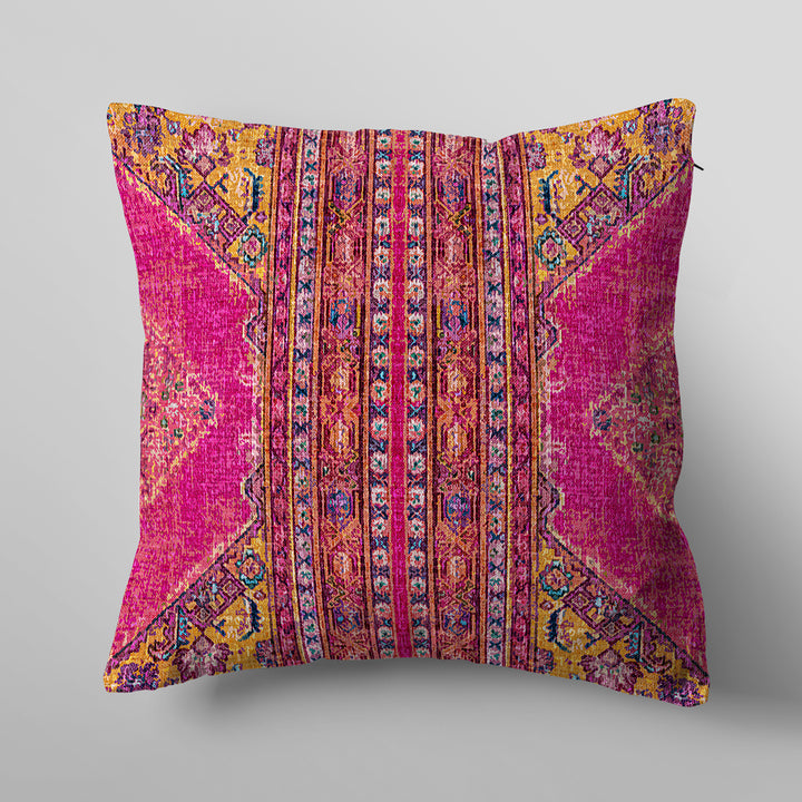 Vibrant Pink & Yellow Kilim Pattern Cushion Cover