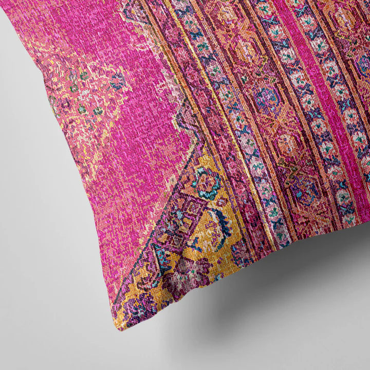 Vibrant Pink & Yellow Kilim Pattern Cushion Cover
