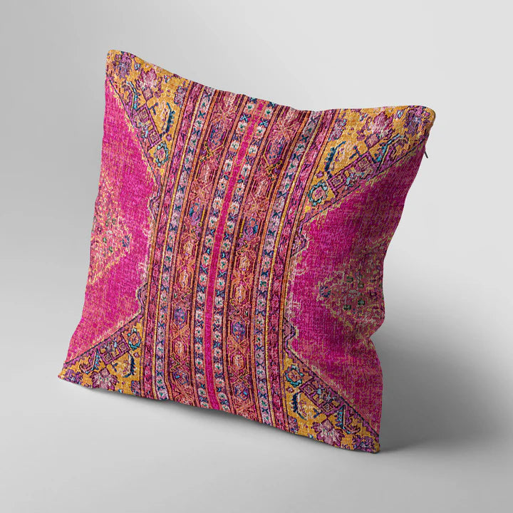 Vibrant Pink & Yellow Kilim Pattern Cushion Cover