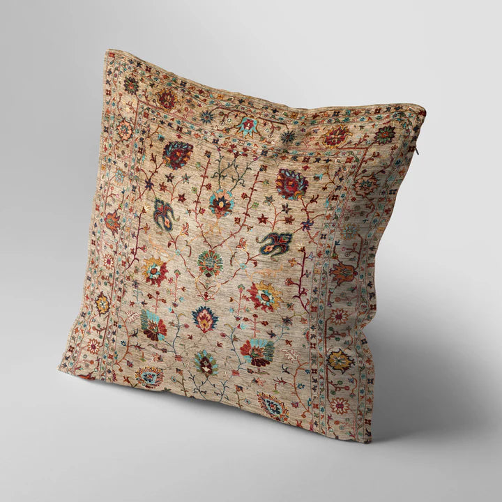 Luxury Beige & Red floral Afghan Style Cushion Cover