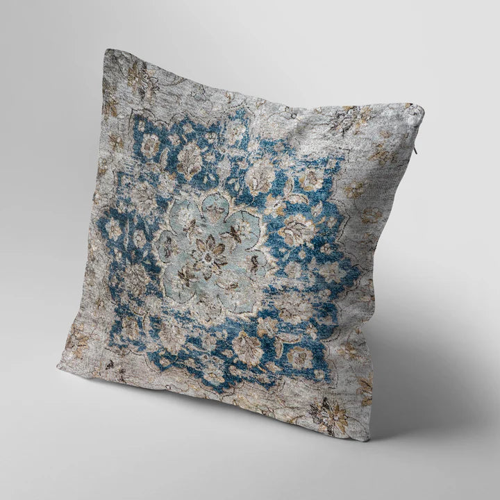 Distressed Boho Blue & Grey Cushion Cover
