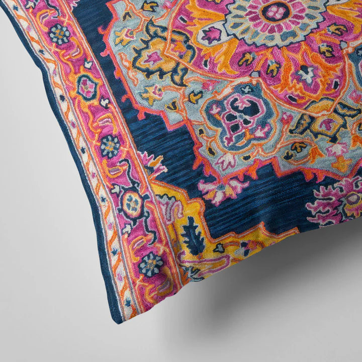 Navy Blue Oriental Geometric Pattern Cushion Cover