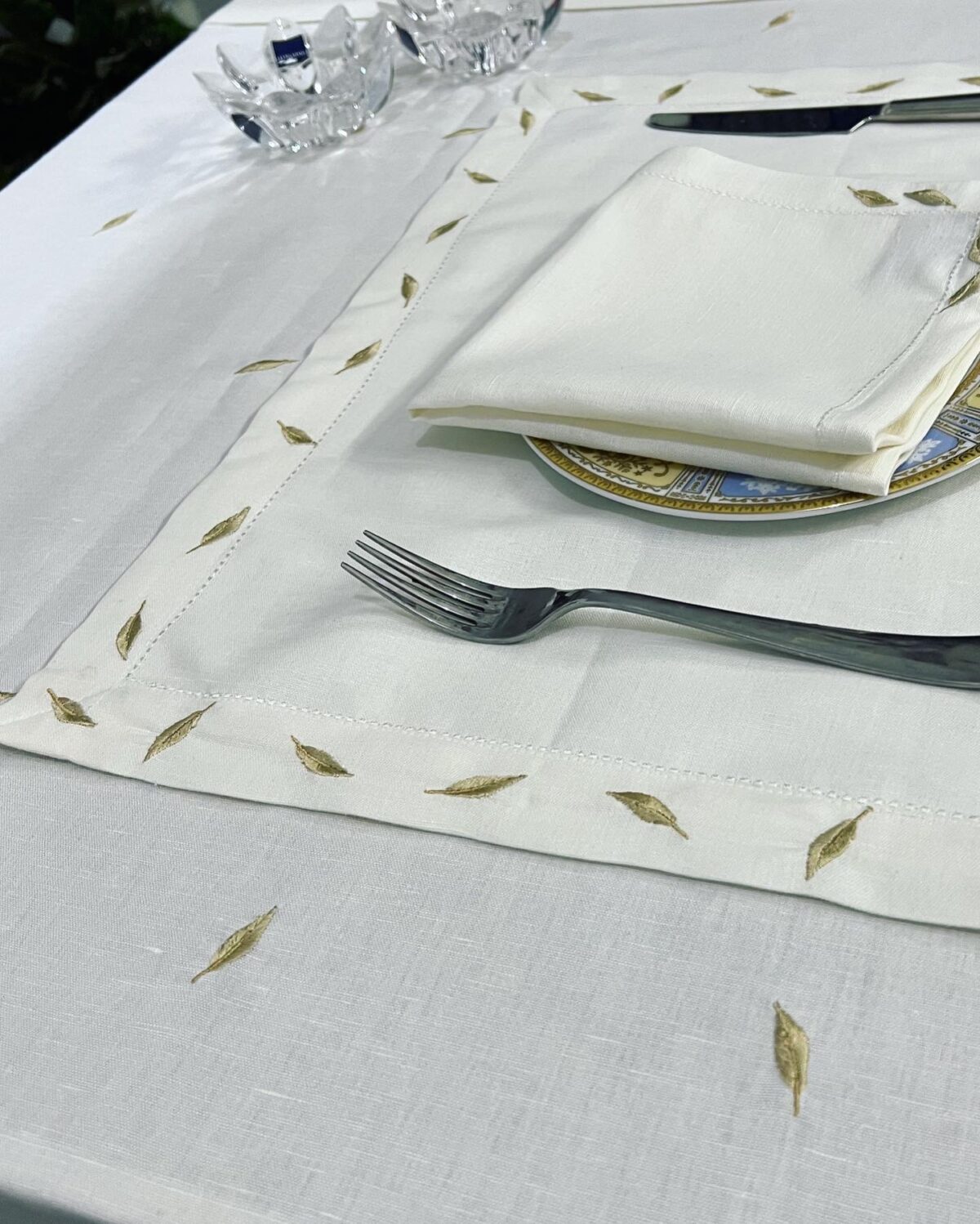 Leaf Luxury Embroidered Table Linen Collection – 100% Egyptian Cotton & Linen