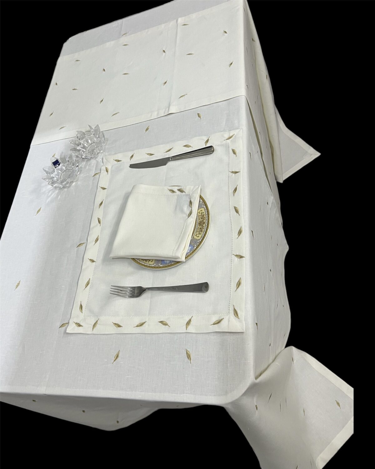 Leaf Luxury Embroidered Table Linen Collection – 100% Egyptian Cotton & Linen