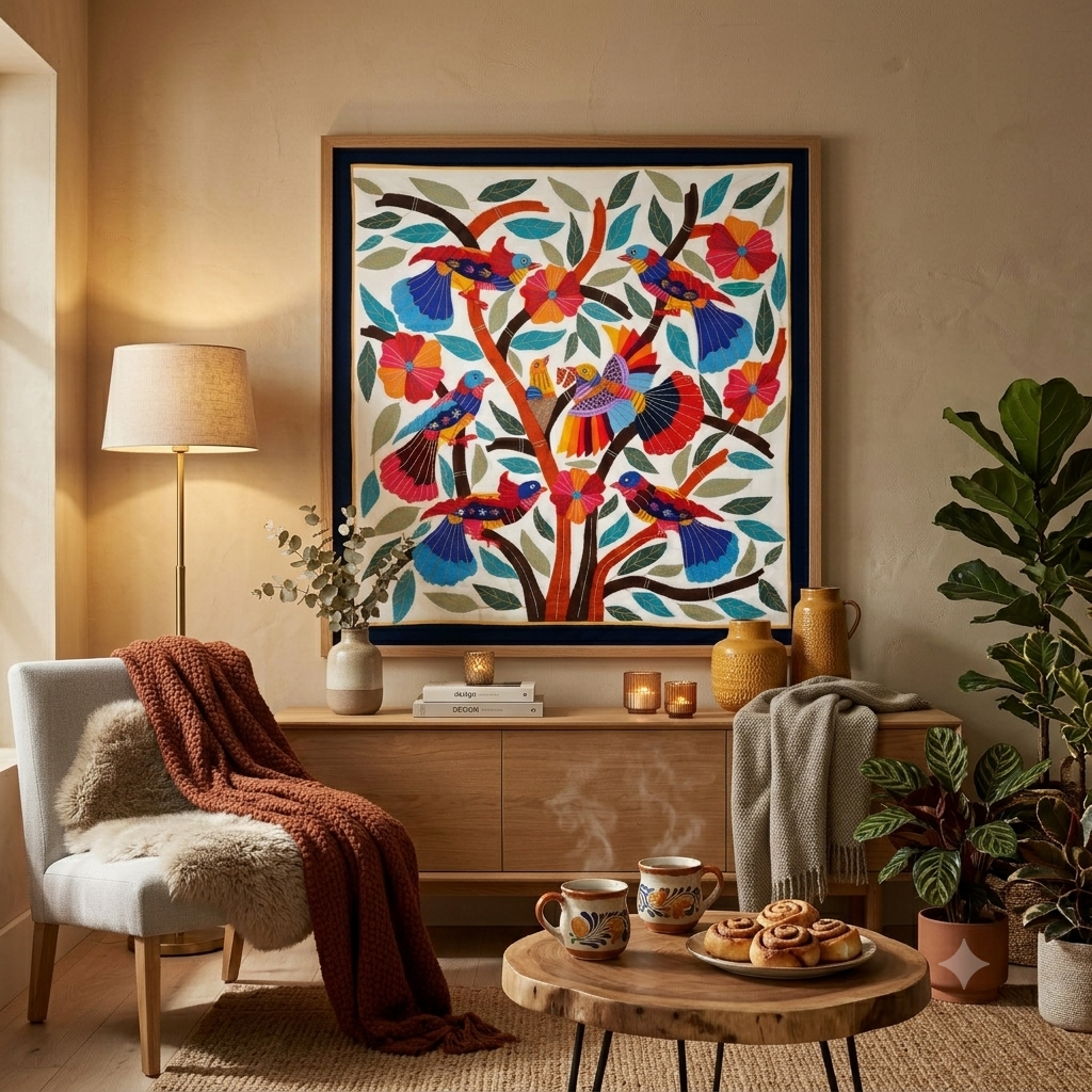 Vibrant Hand-Stitched Patchwork Khayyamian Tapestry