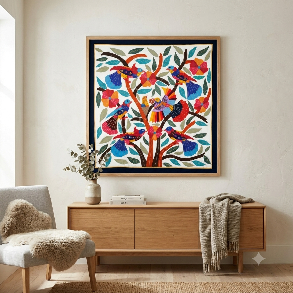 Vibrant Hand-Stitched Patchwork Khayyamian Tapestry