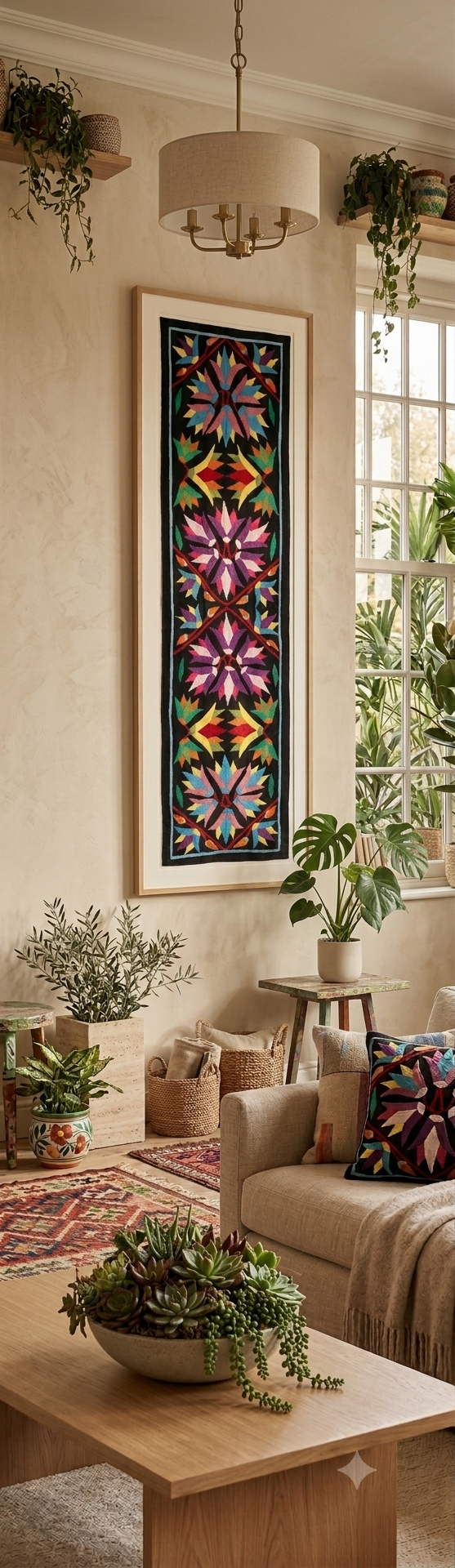 Colorful Geometrical Cotton Patchwork Khayyamian Tapestry