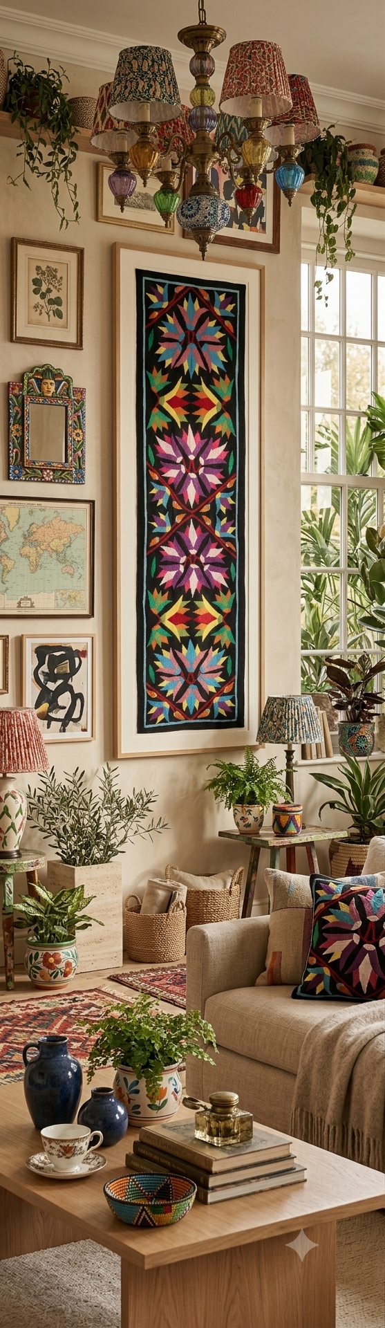 Colorful Geometrical Cotton Patchwork Khayyamian Tapestry