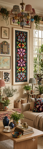 Colorful Geometrical Cotton Patchwork Khayyamian Tapestry