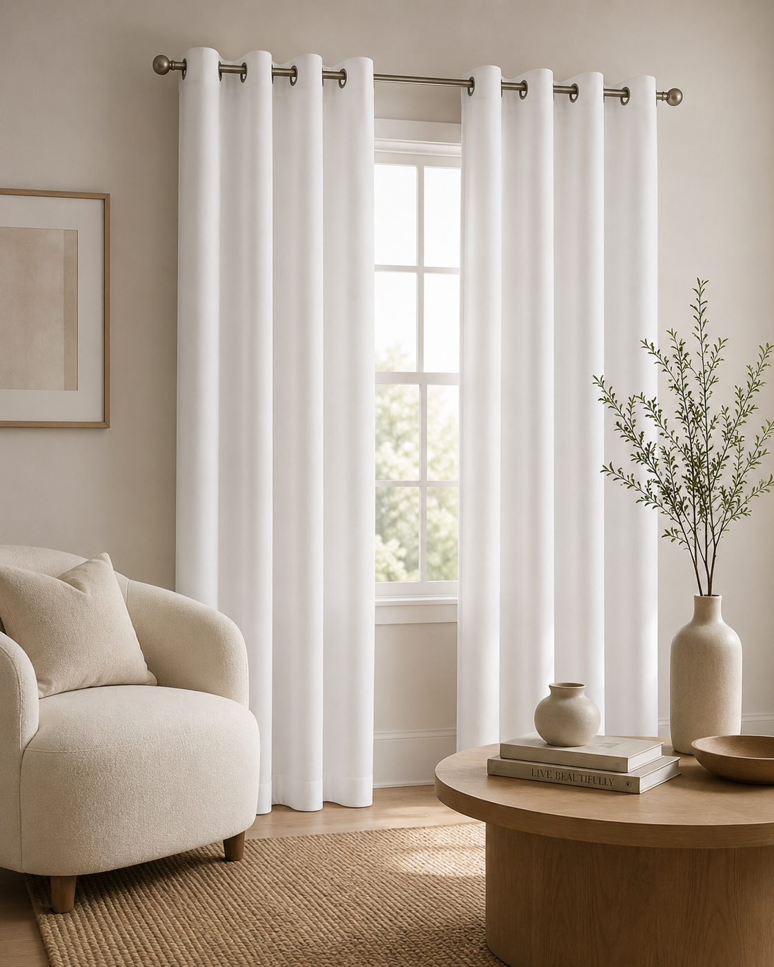 Premium 100% Blackout Curtains – WHITE