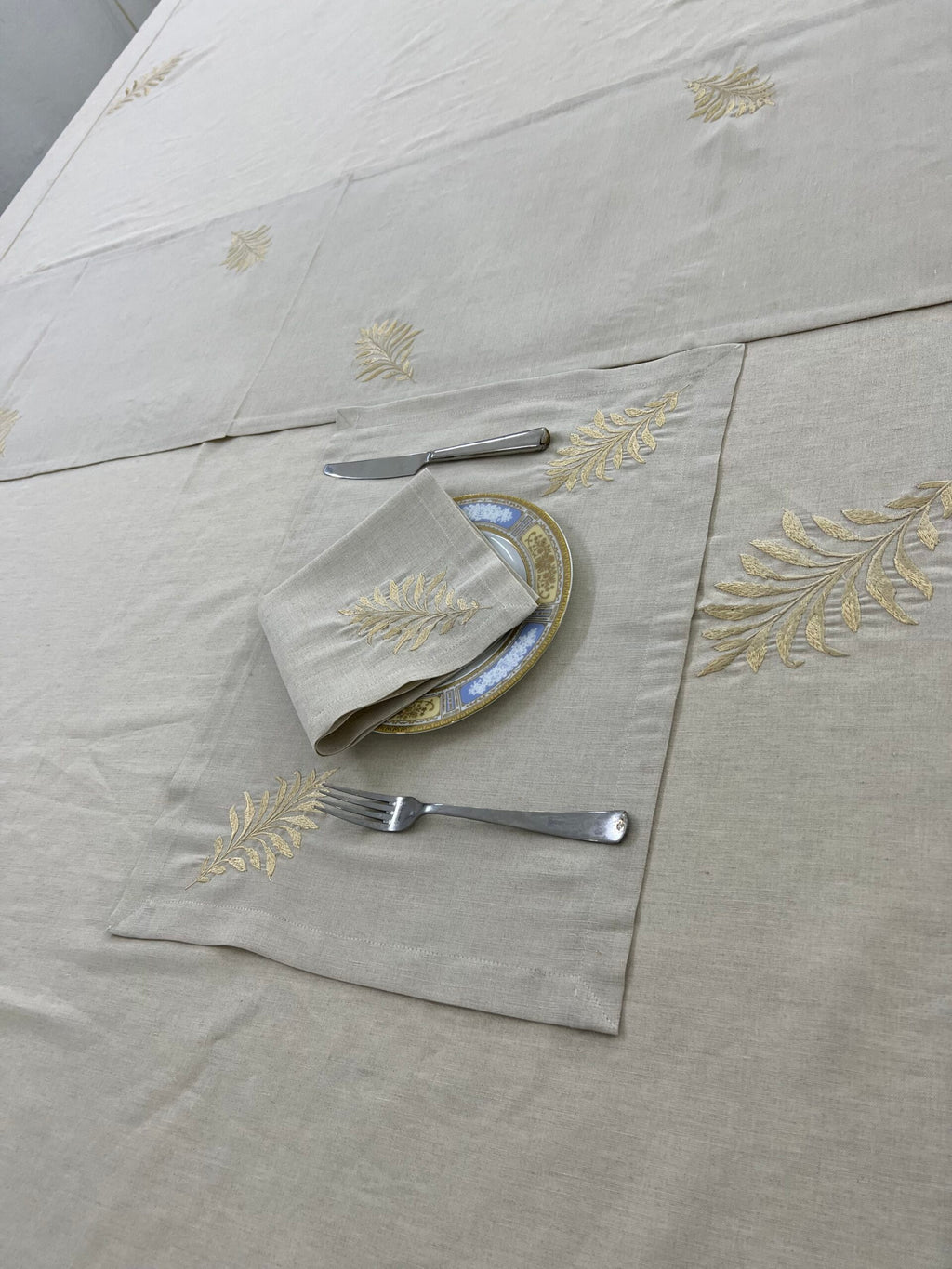 Golden Leaf Luxury Embroidered Table Linen Collection – 100% Egyptian Cotton & Linen