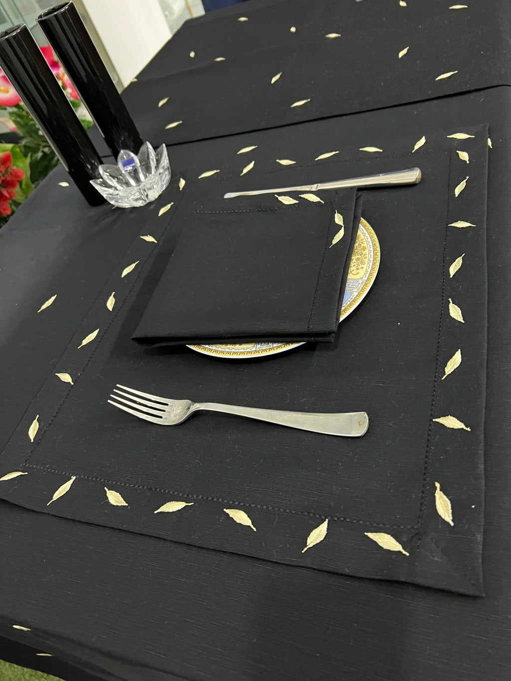 Leaf Luxury Embroidered Table Linen Collection – 100% Egyptian Cotton & Linen
