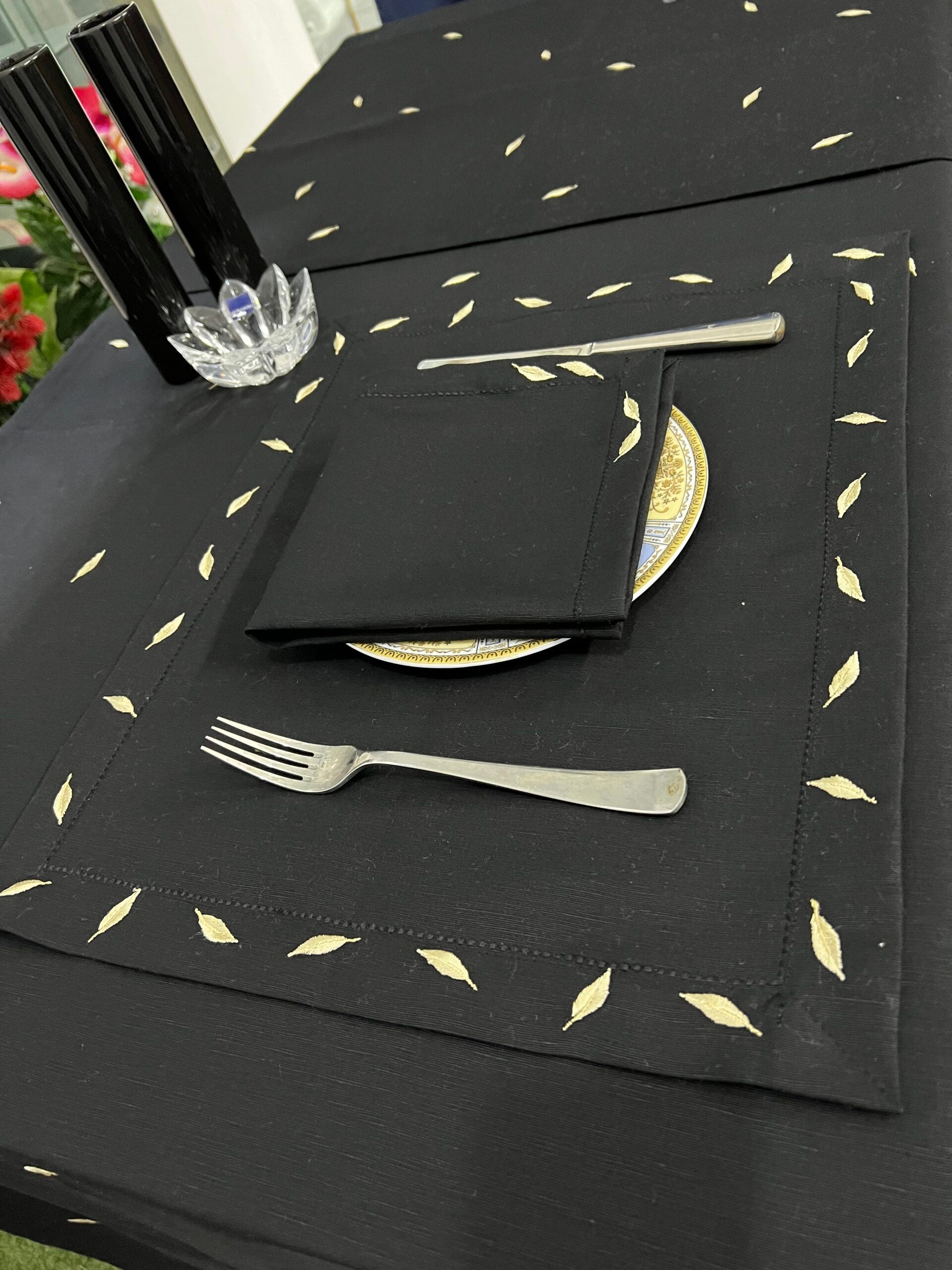 Leaf Luxury Embroidered Table Linen Collection – 100% Egyptian Cotton & Linen